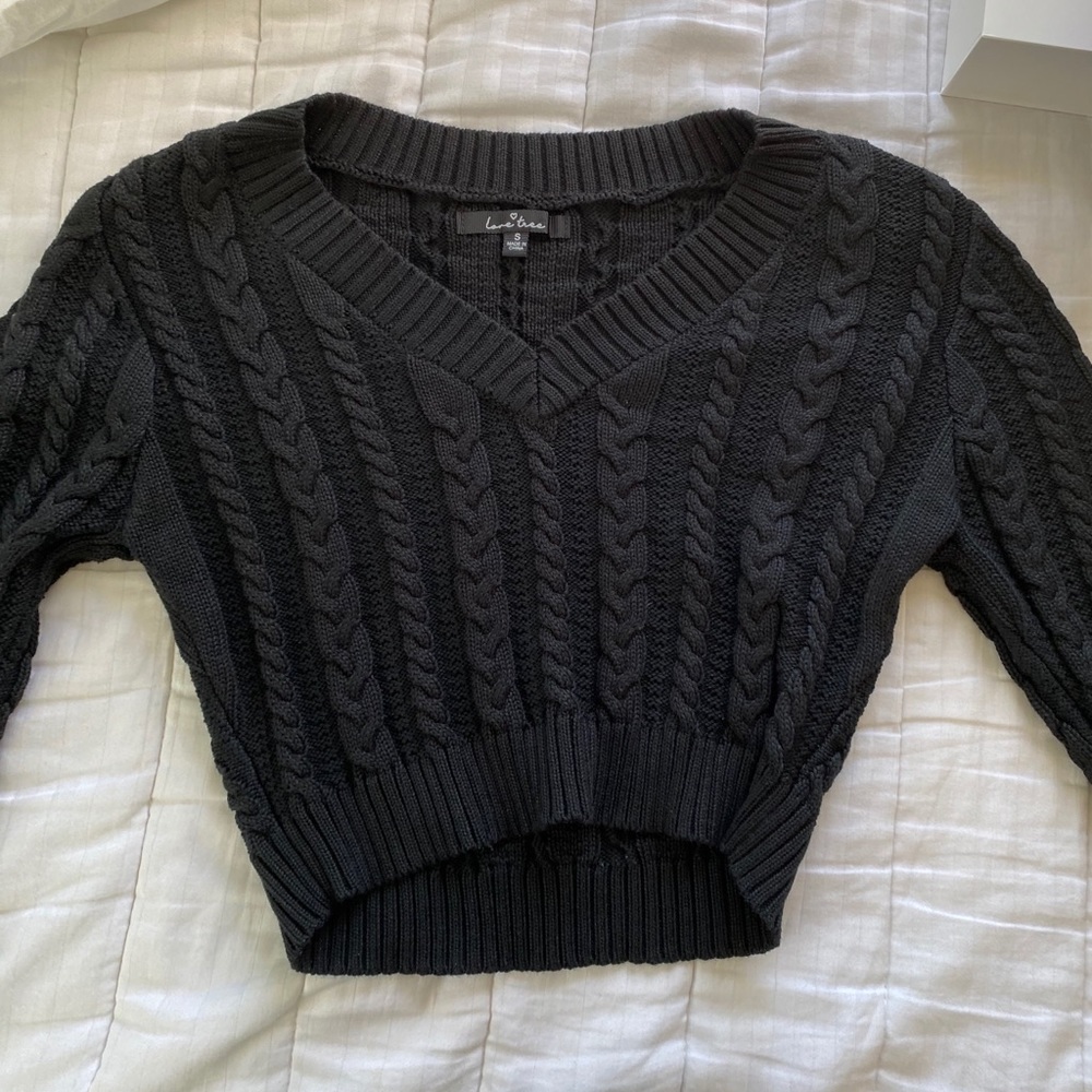 cropped black v neck sweater